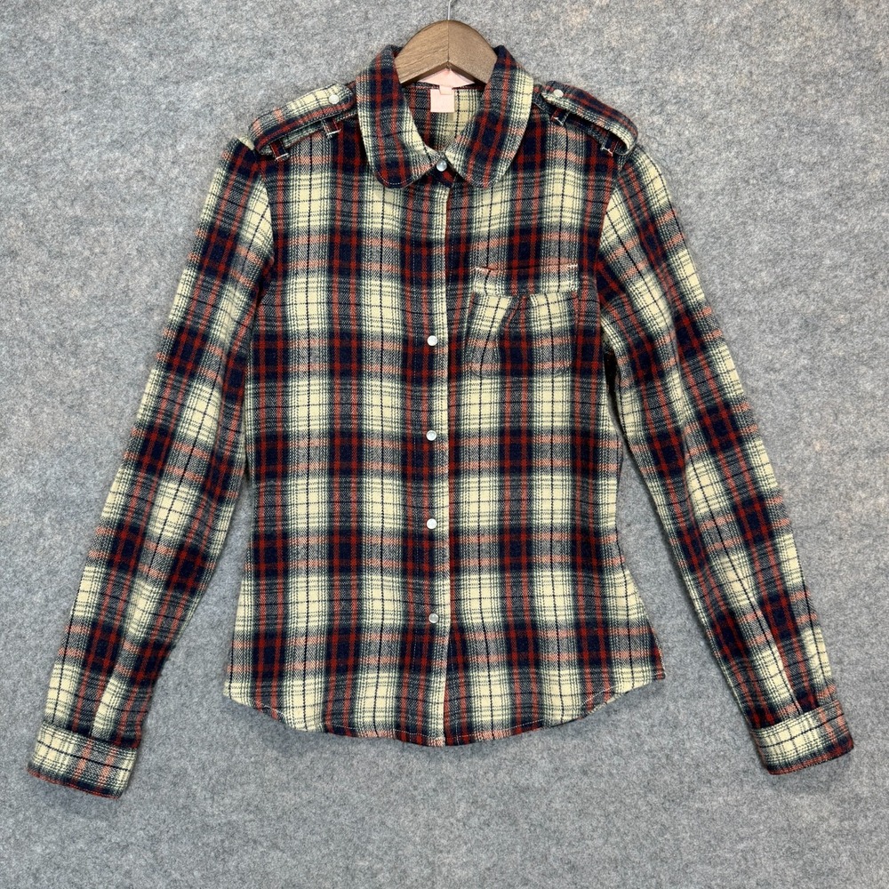 Stussy Pearl Snap Wool Blend Flannel Shirt Womens Medium Tartan Plaid Western